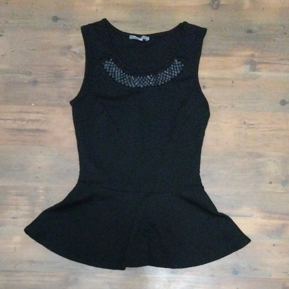 Charlotte Russe Black Top with Silver Beaded Accents With Peplum